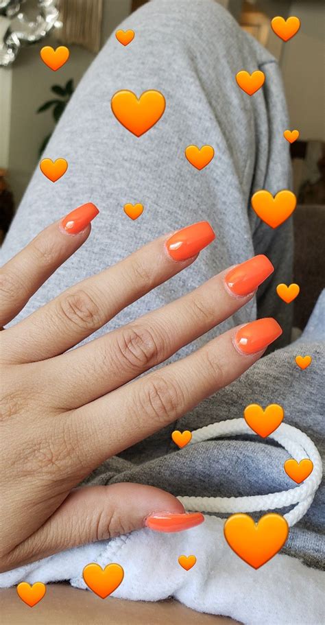 neon orange acrylic coffin shaped nails | Coffin shape nails, Neon ...