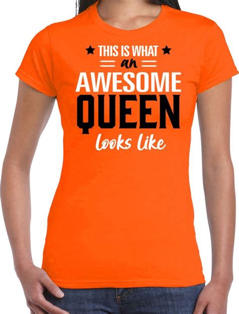 Bellatio Decorations Oranje Koningsdag T Shirt Awesome Queen Dames