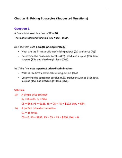 Ch9 Q&A - Chapter 9 Q&A - Chapter 9: Pricing Strategies (Suggested
