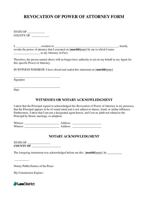 Fillable Online Revocation Of Power Of Attorney Template Fax Email