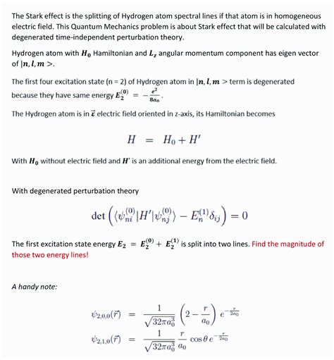 Solved The Stark Effect Is The Splitting Of Hydrogen Atom