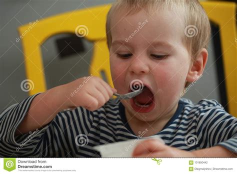 Funny Babe Blondes Licks Finger With Yogurt Stock Photo Image Of Face Lick