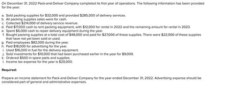 Solved On December Pack And Deliver Company Chegg