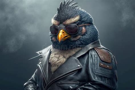 Portrait Of A Bird Dressed In A Biker Jacket Stock Illustration