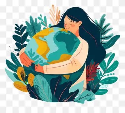 Girl Hugging Planet Earth Woman Hugging Globe Surrounded By