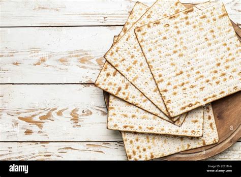 Jewish Flatbread Matza For Passover On Wooden Background Stock Photo