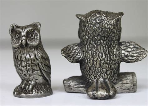 Pair Of Vintage Pewter Owl Figurines