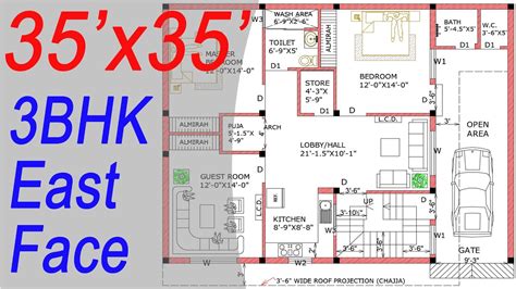 35x35 East Facing House Plan 3bhk 1225 Sqft 135 Gaj Ghar Ka Naksha 35 By 35 Makan Ka