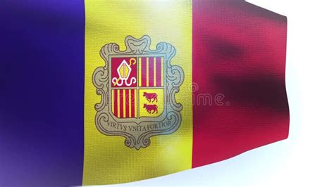 Flag Of Andorra Waving In The Wind Isolated White Background Andorran