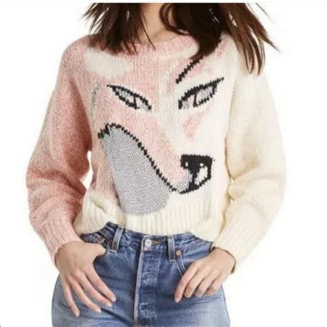 Wildfox Sweaters Wildfox Cream Pink Sable Fox Knit Sweater Poshmark