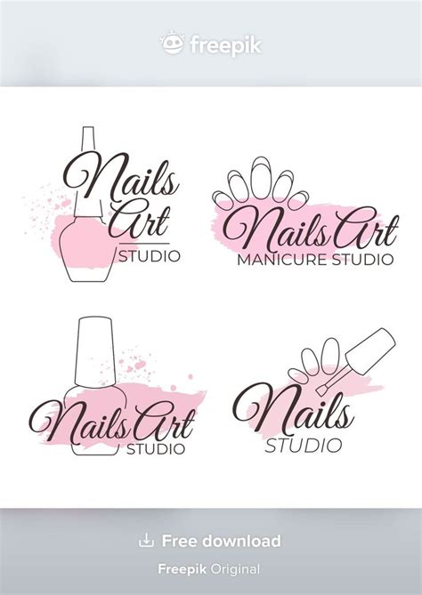 Nail Salon Logo Design With Pink Watercolor And Black Ink On White