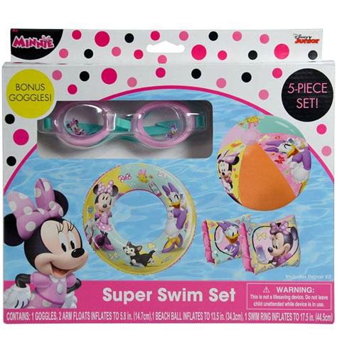 Minnie Mouse 5pc Swim Setgoggles Swim Ring Beach Ball And Two Arm