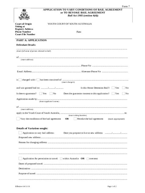 Application To Vary Or Revoke Bail Agreement Doc Template Pdffiller