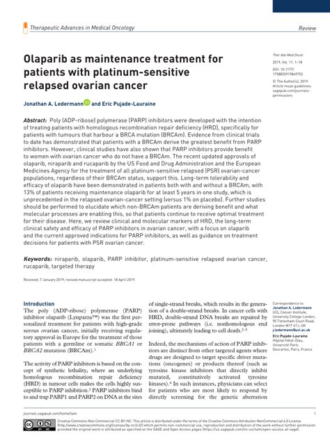 (PDF) Olaparib as maintenance treatment for patients with platinum ... 