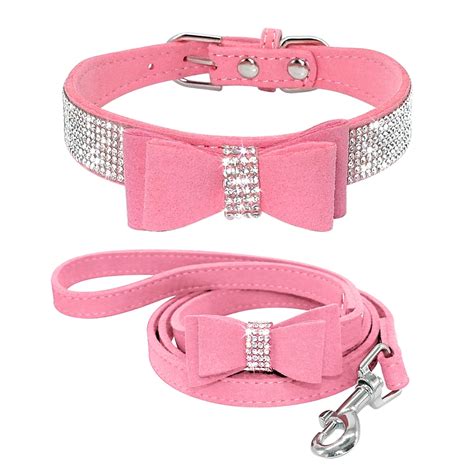 Buy Rhinestone Bling Leather Dog Cat Collar And Leash