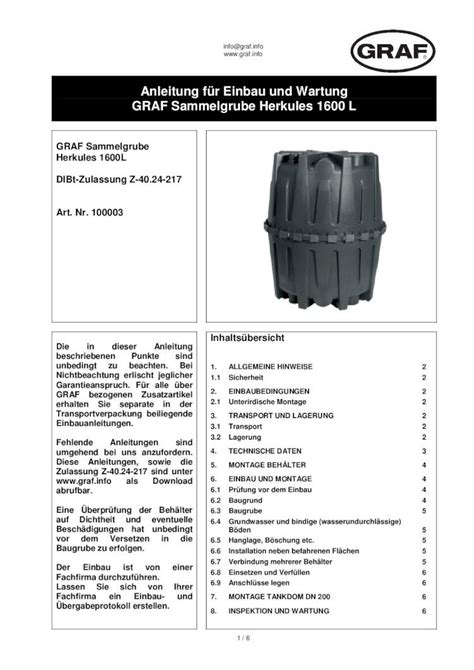 Pdf Anleitung F R Einbau Und Wartung Graf Sammelgrube Pdf Fileinfo