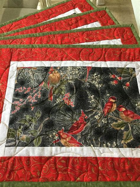 Quilted Placemats Cardinals Placemats Christmas Placemats Etsy