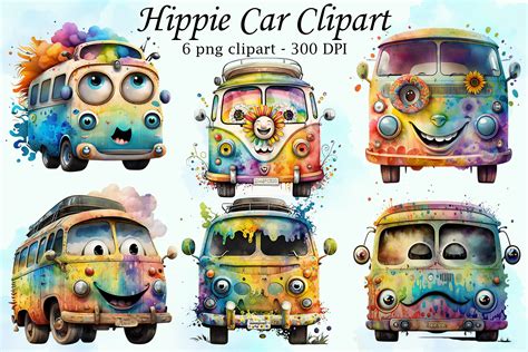 Hippie Car Watercolor Clipart Graphic by Hanodesigns · Creative Fabrica