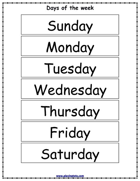 Days Of The Week Chart Free Printable - Chart Walls