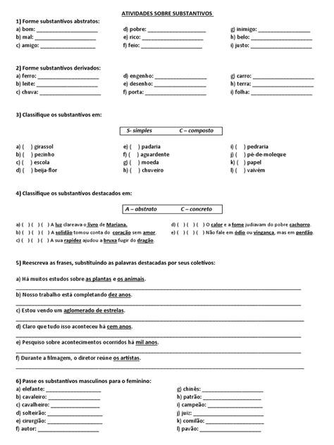 Atividades Sobre Substantivos 9 Ano Com Gabarito - Atividades sobre Substantivos em Português | PDF