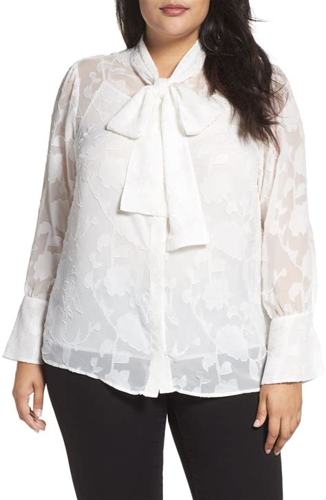 Michael Michael Kors Floral Jacquard Tie Neck Blouse Plus Size