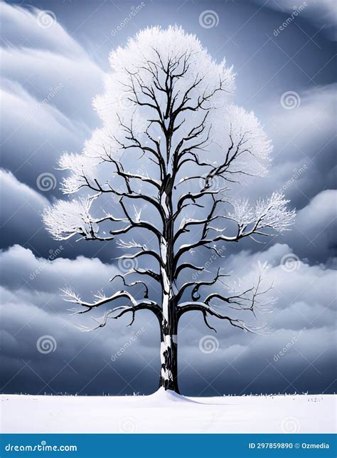 Minimalist Winter Scene with a Single Tree Stock Illustration ...