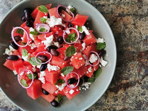 Watermeloensalade Met Feta En Olijven