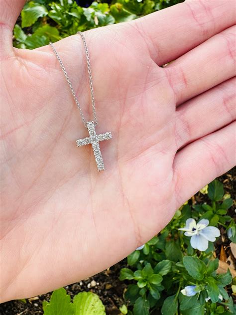 14 Karat White Gold Cross Necklace 16 Inch Charlottes Inc