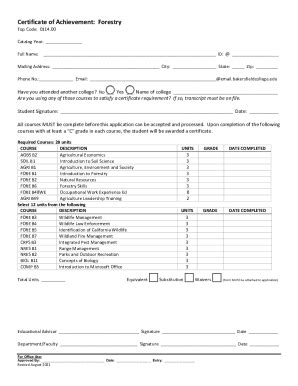 Fillable Online Forestry Certificate Of Achievement Fax Email Print