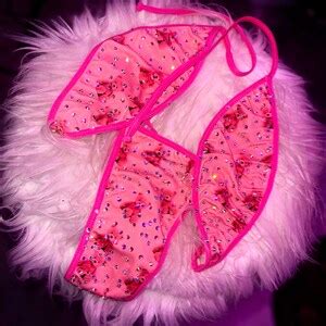 Stripper Outfits Slingshot Bikini Pink Teddy Bear Bikini One Piece