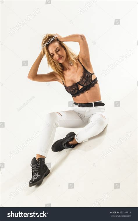 Beautiful Sexy Blonde Girl Jeans Bra Stock Photo 550708813 Shutterstock