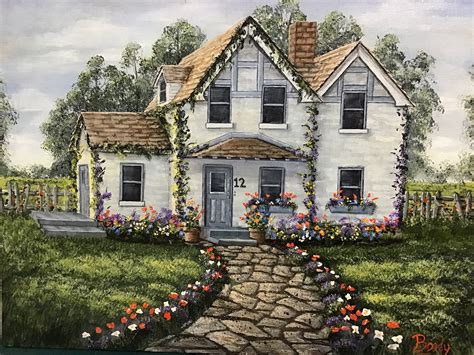 A Country Cottage Acrylic Painting - Etsy