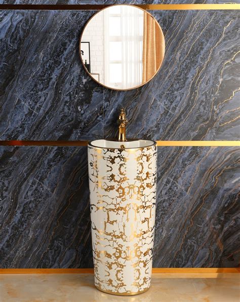 Modern White And Gold Pedestal Basin Royal Toiletry Global