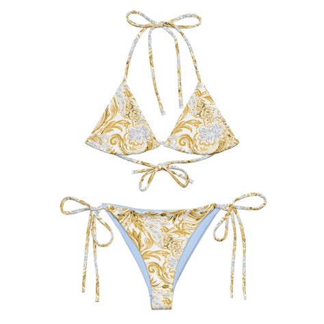 PAISLEY BIKINI Gold Periwinkle Blue Print Classic String Bikini Set