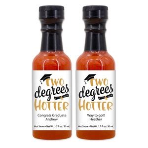 Two Degrees Hotter Hot Sauce Graduation Favors Hot Sauce Gift Mini Hot Sauce Custom Hot
