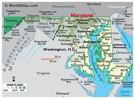 Physical Map of Maryland - Explore Major Cities and Terrain