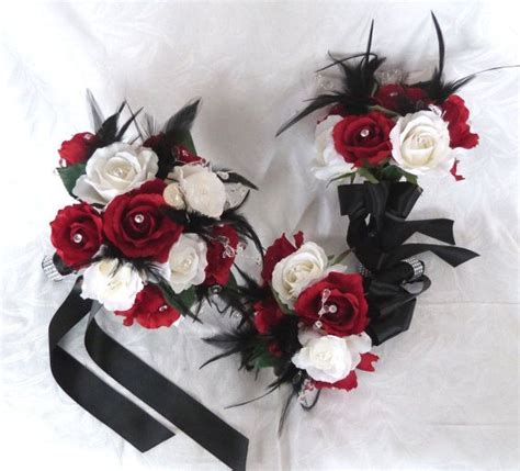 Red, Black, White, and Green Flowers. | Red bouquet wedding, Wedding ...