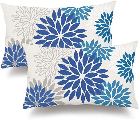 Dfxsz Blue Flower Pillow Covers 12x20 Inch Set Of 2 Dark