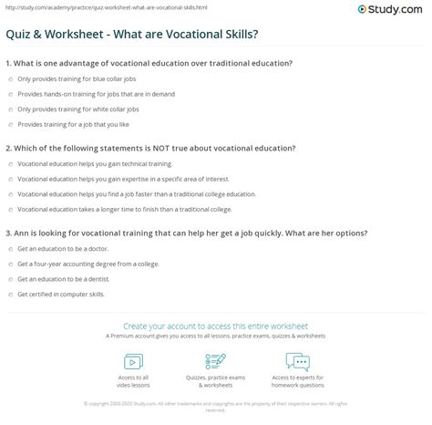 Quiz & Worksheet - What are Vocational Skills? | Study.com