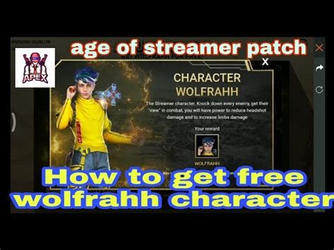 How To Get Free Wolfrahh Character In Free Fire Age Of Streamer Patch