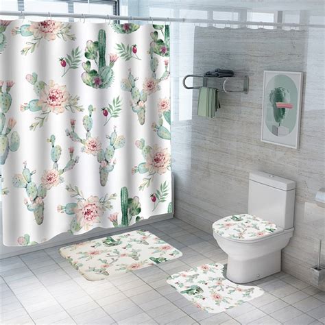 Juego De Cortinas De Ducha Con Estampado De Plantas Tropicales