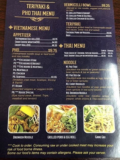 Menu At Teriyaki And Pho Thai Restaurant Warren