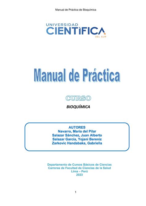 Manual De Pr Ctica De Bioqu Mica Curso Bioqu Mica Manual De Pr