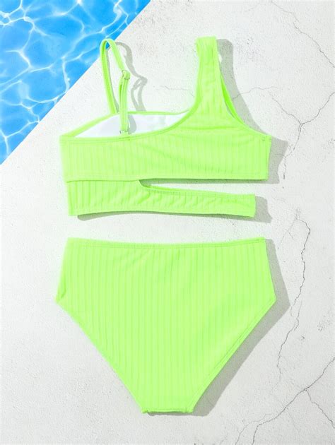 Conjunto de Maiô Bikini Assimétrico Recortes para Meninas Pré