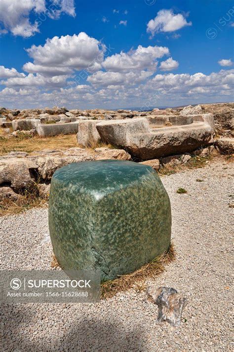 Green polished cult stone of temple I, Hattusa ( Hattusas) late Anatolian Bronze Age capital of ...