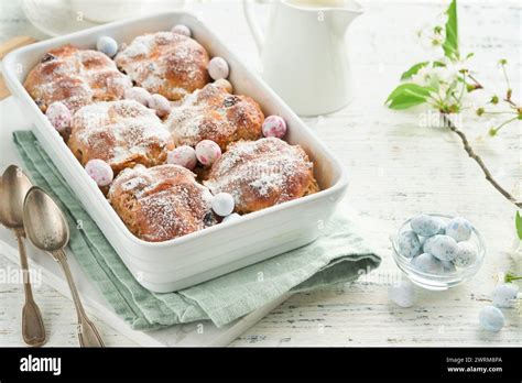 Easter Hot Cross Buns Traditional Easter Treats Cross Buns With Raisins Butter Chocolate