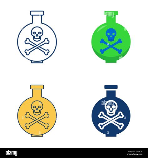 Chemical Flask With Poison Icon Set In Flat And Line Style Laboratory