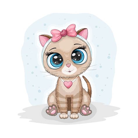 Premium Vector Cute Baby Cat With Big Eyes And Pink Bow Kid Print