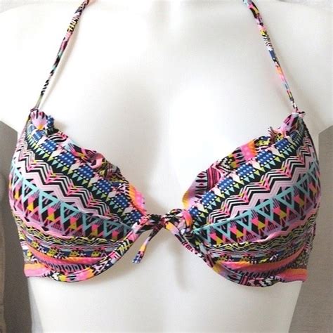 Victoria S Secret Swim Victorias Secret Tribal Print Ruffled Halter Padded Bra Bikini