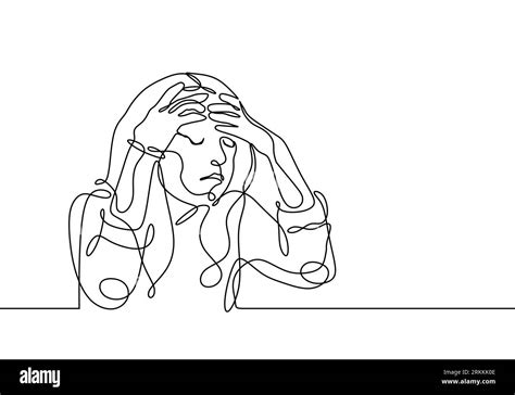 Stressed Woman Continuous Line Drawing One Single Hand Drawn Vector